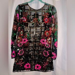 Holiday Event Full Multi Color Sequin Mini Dress, Tunic, Special Occasion Lux